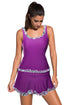 Ruffle Trim Black Active Tank Top and Skort Swimsuit